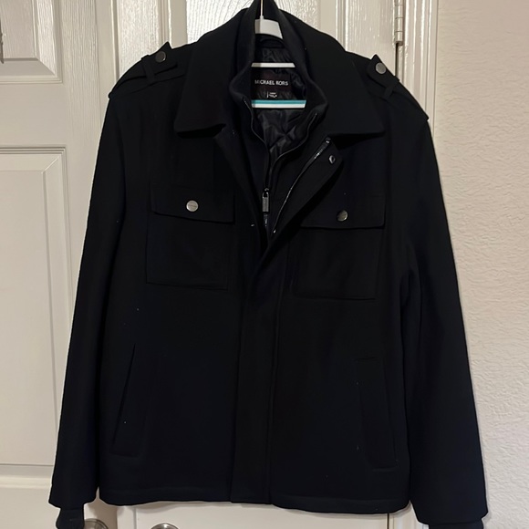 Michael Kors Wool blend Fly Front Hipster Alhambra Winter Jacket Coat Black Lg - Picture 1 of 6